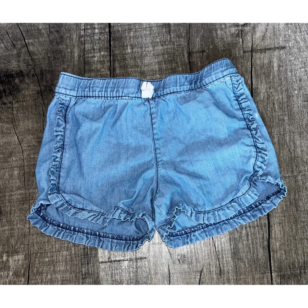 Carters Girls Blue Chambray Ruffle Trim Pull On Shorts Size‎ 4/5 100% Cotton